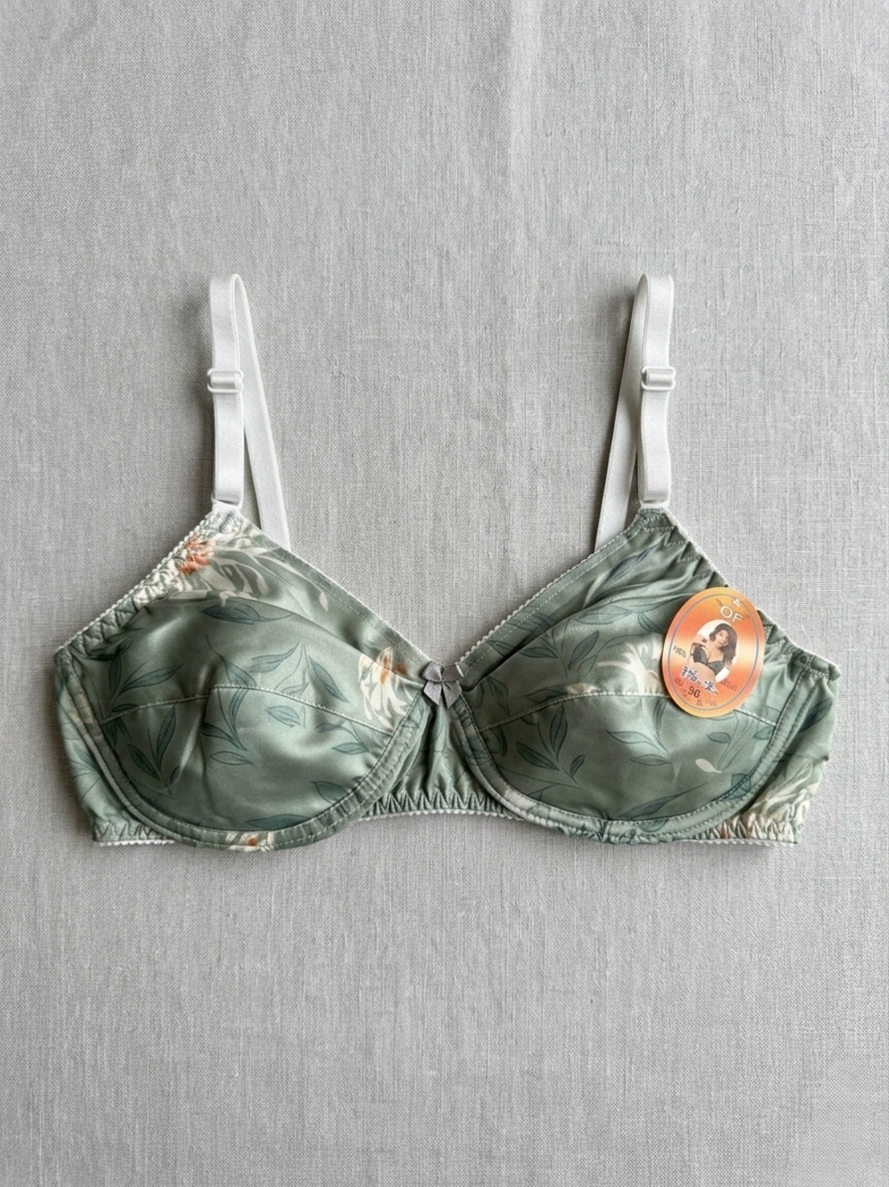 🫐3/33$ 100% Silk Unique Floral Light-Green Underwire Bra